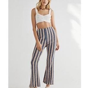 Boho Free People striped frill high-waisted flare pants